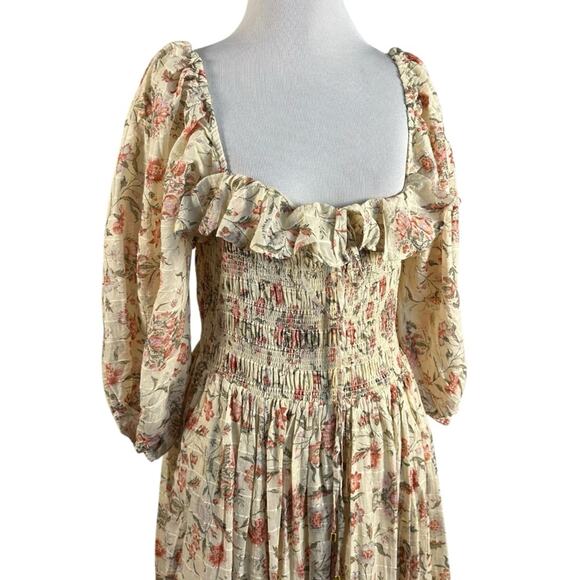 Free People XL Ethereal Oasis Printed Midi Dress Ivory Bohemian Cottage - Picture 8 of 14